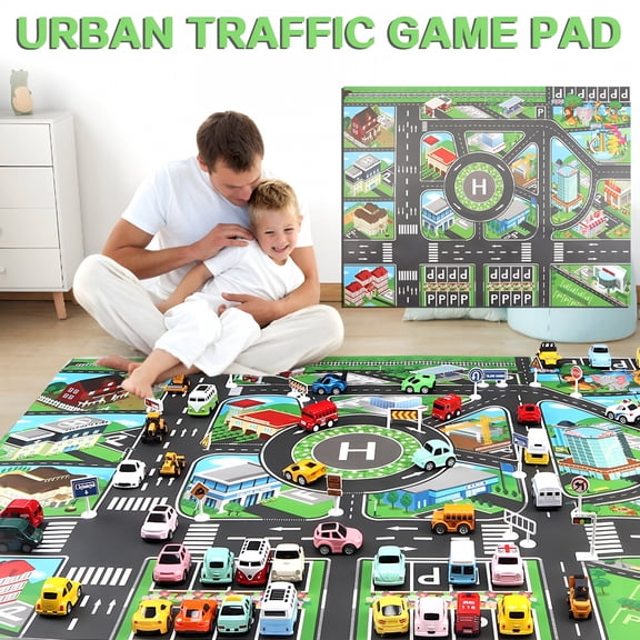 BESTSKY 130x100cm Kids Carpet Playmat Large Thick Game Mat City Traffic