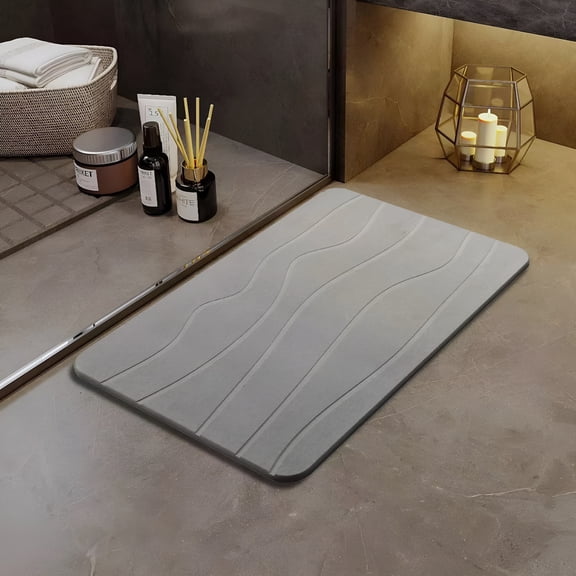 RLESO 2026 New 23.62"X 15.74" Stone Bath Mat,Diatomaceous Earth Bath Mat for Bathroom Quick Drying Absorbing,Long Non-Slip Diatomite Hard Stone Shower Mat Instant Dry (Grey)