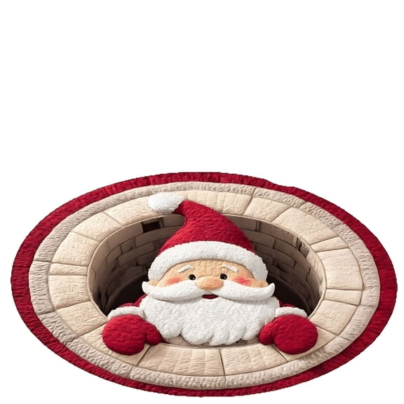 RLESO 2026 New 3D Optical Illusion Christmas Rug,Round Swirl Design with Santa Claus That Pops,Optical Illusion Rugs Non-Slip Backing for Living Room & Entryway,Holiday Decor