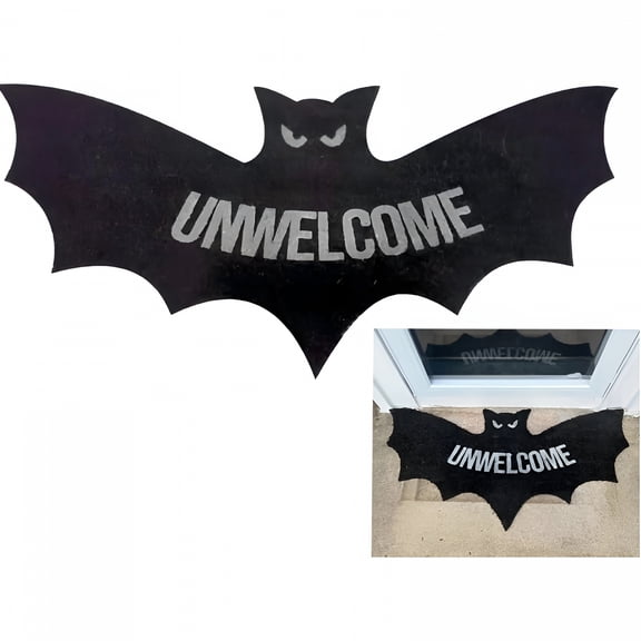 RLESO 2026 New Bat Shaped Welcome Mat Unwelcome Coir Halloween Rug Non-Slip Front Door Carpet for Outside Entrance Home Decor Housewarming Door Rugs for Entryway Indoor 31.49"*47.24"