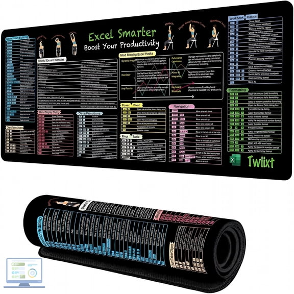 RLESO 2026 New Cheat Sheet Desk Mat,Shortcut Keys Mouse Pad (31.5"X11.8"),Cheat Sheet Desk Pad,Water-Resistant Surface with Anti-Slip Base Pad for Office,Gaming,Design (3)
