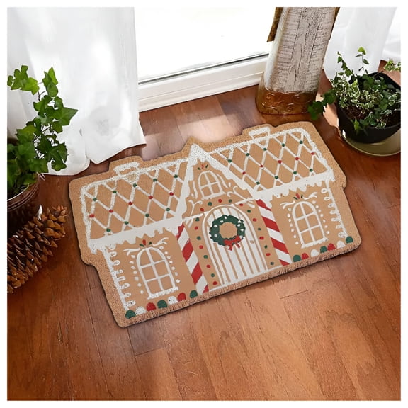 RLESO 2026 New Christmas Gingerbread House Door Mat Non-Slip Polyester Holiday Welcome Mat Indoor Outdoor Front Porch Entryway Rug Festive Gingerbread Doormat Christmas Welcome Mat 1 Pack