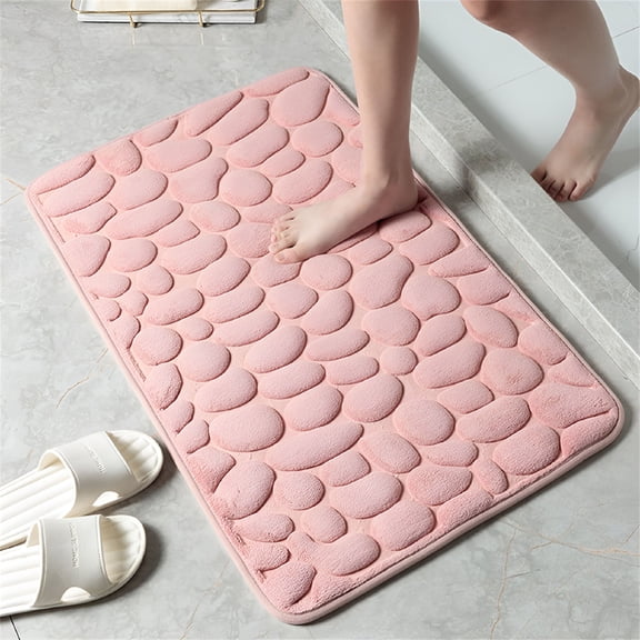 RLESO 2026 New Cobblestone-Embossed Bathroom Rugs Bath Mat Memory Foam Pad Floor Rugs Carpets Doormat,Super Soft,Non-Slip,Quick-Drying,Room Decor Bath Mats for Bathroom,Pink,15.7X23.6