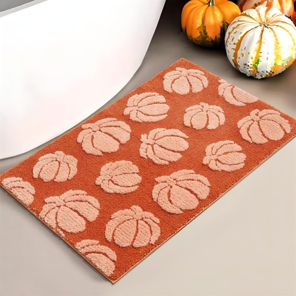 RLESO 2026 New Cute Pumpkins Bathroom Rugs Non Slip Washable,Burnt Orange Aesthetic Fall Autumn Bath Mat Rug Shaggy,Rustic Farmhouse Country Fall Area Rugs for Bathroom Kitchen Entryway Indoor