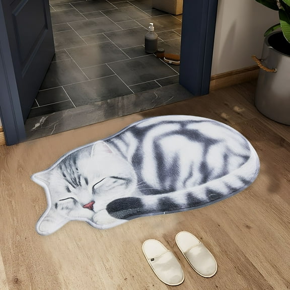 RLESO 2026 New Cute Sleeping Cat Shaped Bedroom Area Rug,15.7"X30" Non-Slip Floor Mat,Funny Area Rug Mats Tabby Cat Art Floor Carpet for Home Kitchen Bathroom