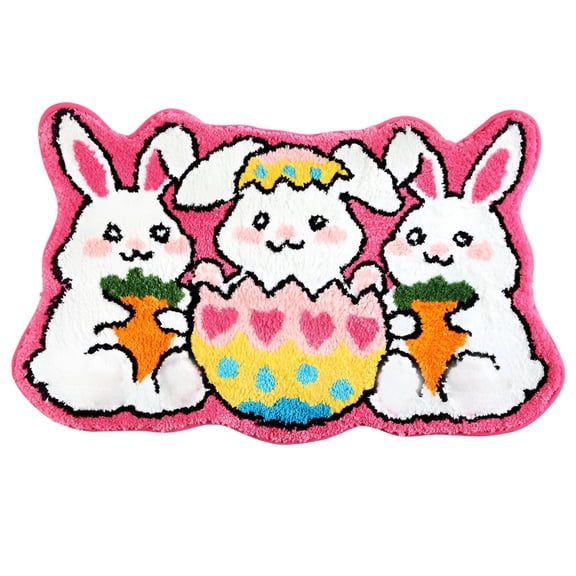 RLESO 2026 New Easter Spring Bunny Rug Plush Spring Rabbit Floor Mats Bath Rugs Non-Slip Washable Farmhouse Rug Easter Bathroom Rug for Bedroom Holiday Home Decor Pink 20X32In