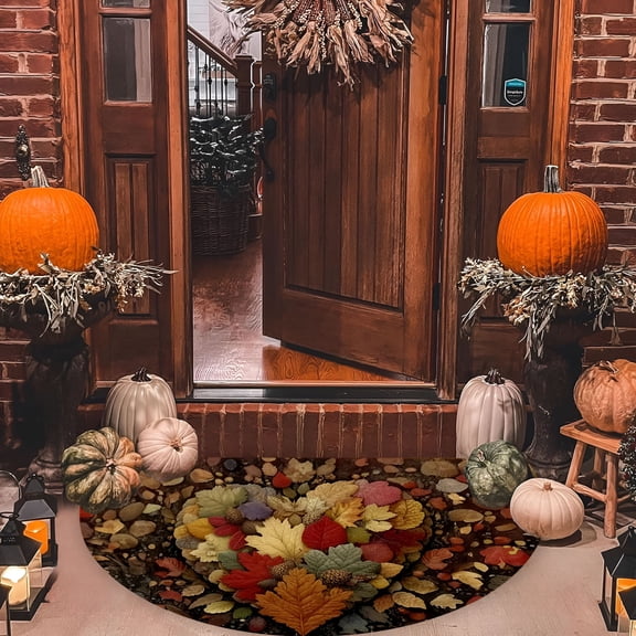 RLESO 2026 New Fall Autumn Half Round Door Mat Leaves Maple Semi Circle Area Rug Washable Durable Decor Half Moon Rugs Absorbent Floor Mats for Outdoor Indoor Kitchen Bathroom Laundry Fireplace Rug