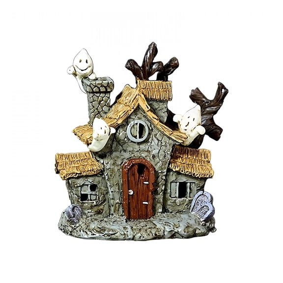 RLESO 2026 New Glowing Haunted House Graveyard Halloween Desktop Decor,Halloween Micro Miniature Scene Setter for Spooky Porch Tabletop Display,Bedroom Office Decorations Gothic Figurine Gifts