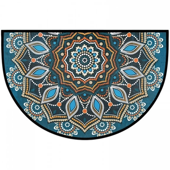 RLESO 2026 New Half Round Door Mat Blue Mandala Half Round Door Mat Outdoor Entrance, for Outside Entry 18X30 in Wear Resistant Semi Circle Floor Mats Area Rugs for Kitchen
