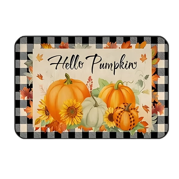RLESO 2026 New Hello Pumpkin Kitchen Mat Autumn Kitchen Rugs Thanksgiving Door Mats,Home Fall Holiday Party Autumn Maple Leaves Harvest Thankful Grateful Blessed Floor Mat,31.4X19.6 In