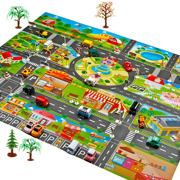 RLESO 2026 New Kids Dream Mat Modern City Toy Parking Lot Activity Playmat Rug,City Road Map Kids Rug Parent-Child Interaction Game Map Children Educational Traffic City Life Pretend Play,51"X39''