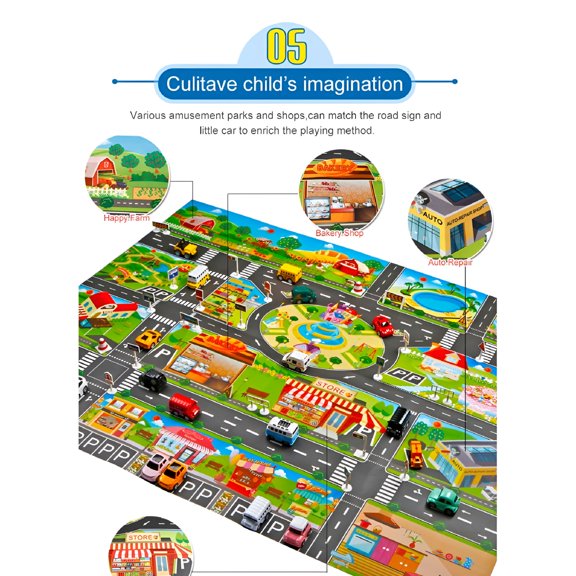 RLESO 2026 New Kids Rug Children Toy Car Rug Town Road Map Cars City Play Mat Street Carpet Mat for Playroom,Bedroom,Living Room,Nursery,Toddler Fun