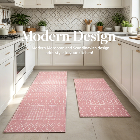 RLESO 2026 New Kitchen Rugs Sets of 2 Simple to Clean Daily Kitchen Mats for Floor A Blend of Moroccan and Nordic Design Kitchen Rugs for Kitchen Dining Room Laundry Room Style