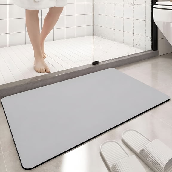 RLESO 2026 New Large Bath Mat Diatomaceous Earth Bath Super Absorbent Quick Dry Non Slip Diatomite Stone Bath Mat Thin Bathroom Floor Mats Fit Under Door-Shower Rug for in Front of Shower,19.6X31.5"