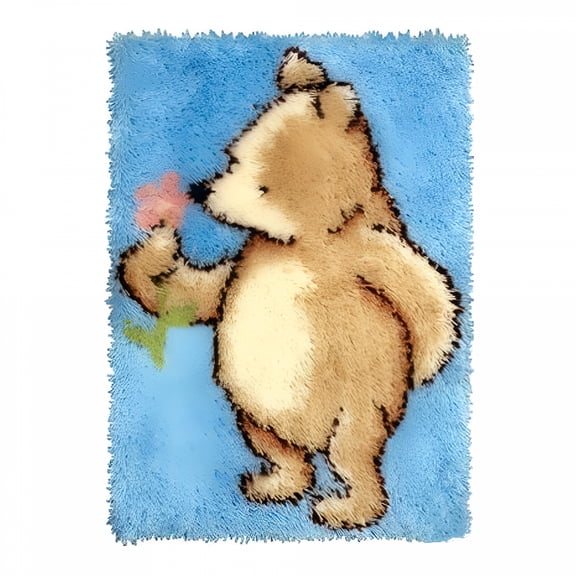 TUWAFE Latch Hook Rug Kit Embroidery DIY Bear Pattern 16"x24" for Home Decor