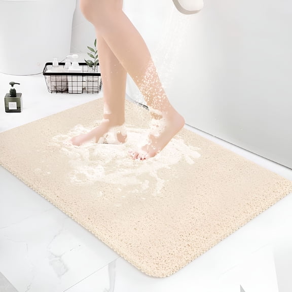 RLESO 2026 New Non Slip Bathtub Mat,Anti Slip Shower Mat,Pvc Loofah Shower Mat Bathtub Mat Non Slip - 17.7X30 Inches,Quick-Drying Textured Bathroom Mat Without Suction Cups - Beige