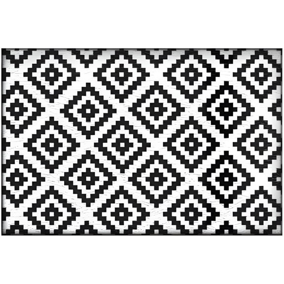RLESO 2026 New Outdoor Plastic Straw Rug 24X16 Inch Outdoor Rug Waterproof Black and White Rugs for Bedroom Outdoor Mat for Porch Backyard Balcony Picnic