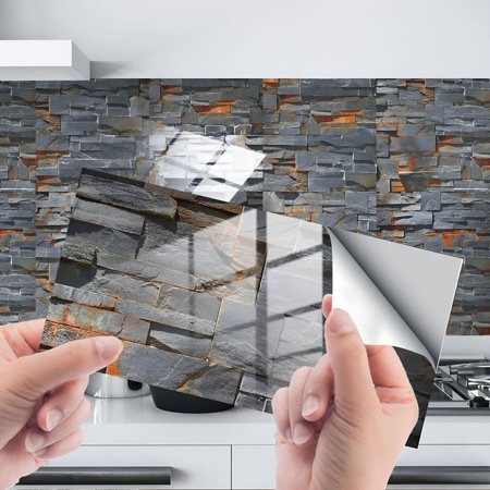 RLESO 2026 New Peel and Stick Wallpaper, Self Adhesive 3D Stone Design Brick Wall Tile for Home Bathroom Kitchen Backsplash 12 Packs, Home Decor, Black