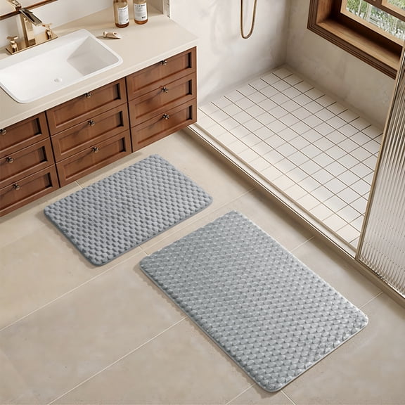 RLESO 2026 New Soft Silver Plush Tile Bubble Bath Rug Set,2-Piece Bath Mats for Bathroom Set for Bathrooms, Shower Areas, Guest Rooms, Home Use, Floor Protection.