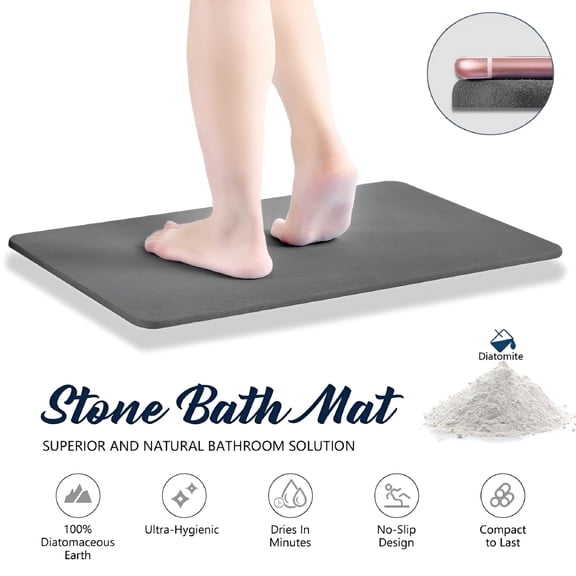 RLESO 2026 New Stone Bath Mat,Diatomaceous Earth Bath Mat,Quick Drying Bathroom Mat 2415",Dark Gray for Bathroom, Shower, Tub, Spa, Kitchen