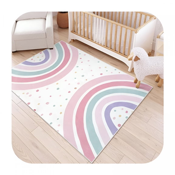 RLESO 2026 New Washable Rainbow Rug for Kids Room Nursery,Soft Polka Dot Pink Rug for Bedroom Girls,Non-Slip Large Carpet Kids Area Rug for Playroom Princess Castle 1X2Ft Nursery Rugs