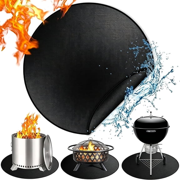 RLESO 36 Inch Black Round Fire Pit Mat,3-Layered Thicken Ember Mat,Fireproof Grill Deck Protector Waterproof Heat Pad for Outdoor Bbq Deck Floor Lawn,Grill Mat for Outdoor Grill