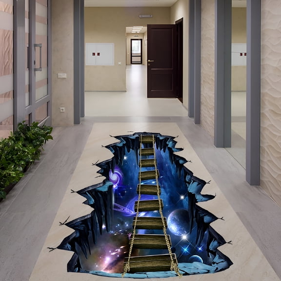 RLESO 3D Floor Stickers Galaxy Bridge Wall Sticker,Removable Outer Space Decorations Decal for Kids Baby Boy and Girls Bedroom Ceiling Home Walls Floor Living Room Decoration- Large