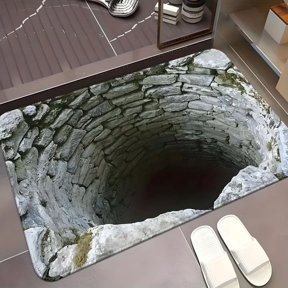 RLESO 3D Hole Rug,Rugs That Look like a Hole,Trap Optical Illusion Bottomless Non-slip Doormat for Door Entrance,Bathroom,Stairs,Playroom,Living Room,Or Area Decoration 3D Hole Illusion Rug
