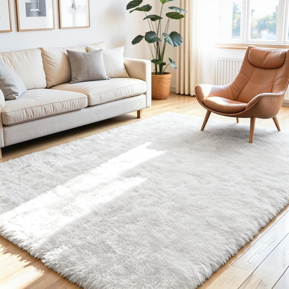 RLESO 4X6 Fluffy Area Rug for Living Room: Soft Non-Slip White Bedroom Carpet|Ultra Soft 1.7" Thick Memory Foam,Non-Shedding,Anti-Static Fuzzy Carpet,Pet Friendly Decor for Kids Room,Nursery&Dorm