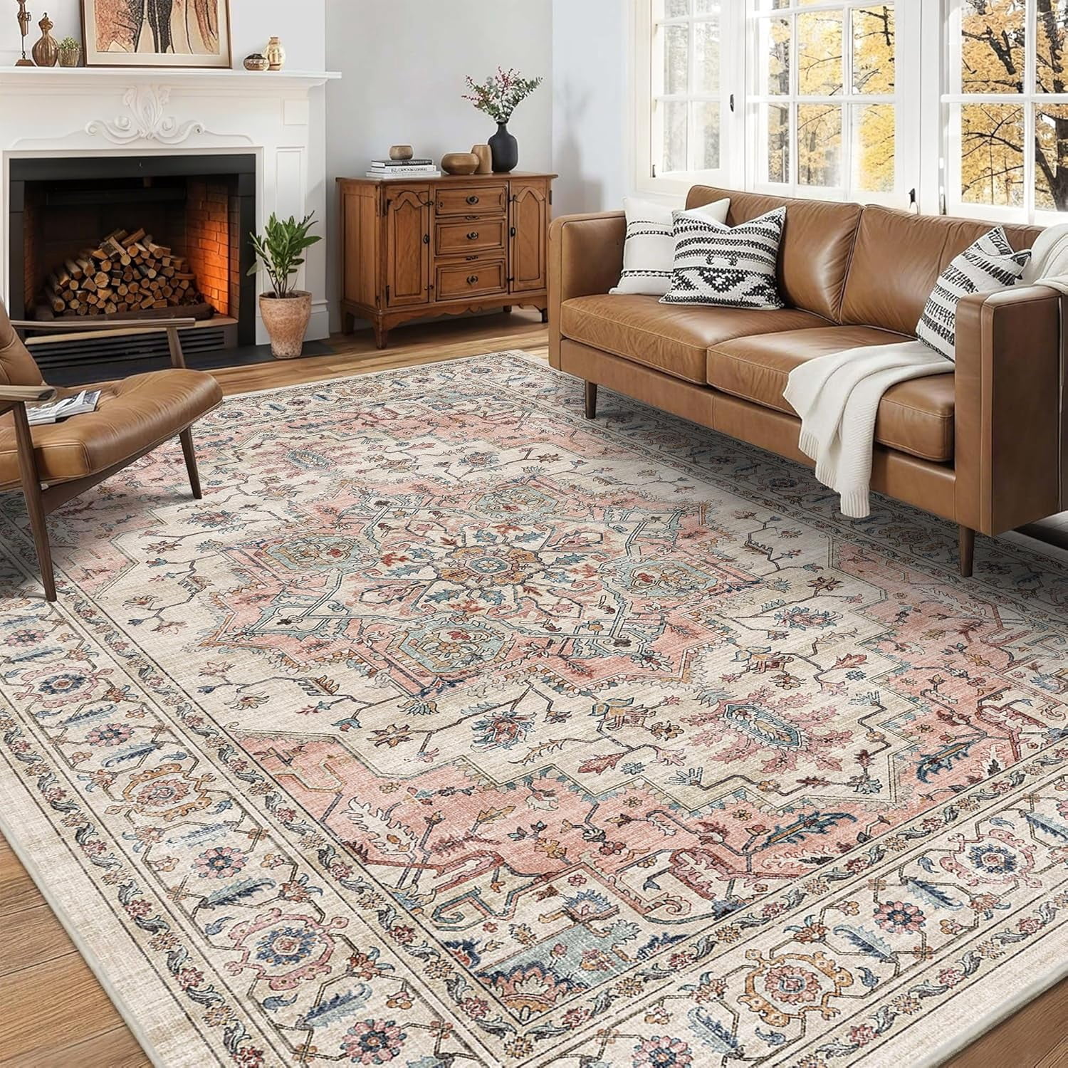 RLESO 5.6X7.5 Area Rug for Living Room Soft Washable Vintage Boho Area ...