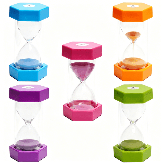 RLESO 5 Pcs Colorful Hourglass,Sand Timers,Acrylic Hourglass Timer,Kitchen Timer,1/3/5/10/30 Minutes Sandglass for Classroom,Home,Kitchen,Office Decoration