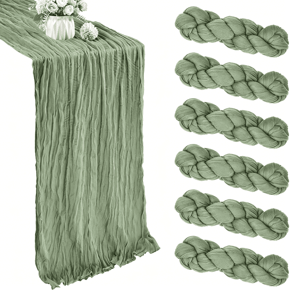 RLESO 6 Pack Sage Green Cheesecloth Table Runner 35X120 Inch Gauze Rustic Boho Table Runner 10Ft Cheese Cloth for Wedding Decor Party Bridal Baby Shower Spring Table Decoration