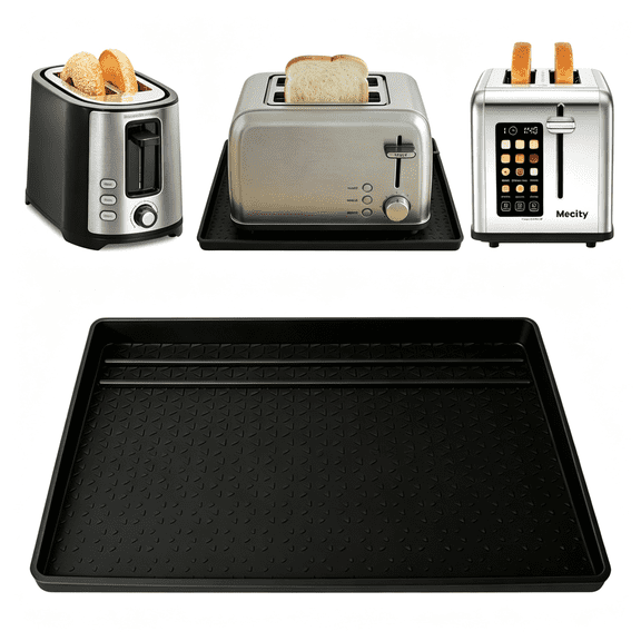 RLESO 8X12 in Silicone Toaster Crumb Catcher Tray,Heat Resistant Non-Slip Mat for under Toaster,Easy Clean Kitchen Countertop Protector,Black