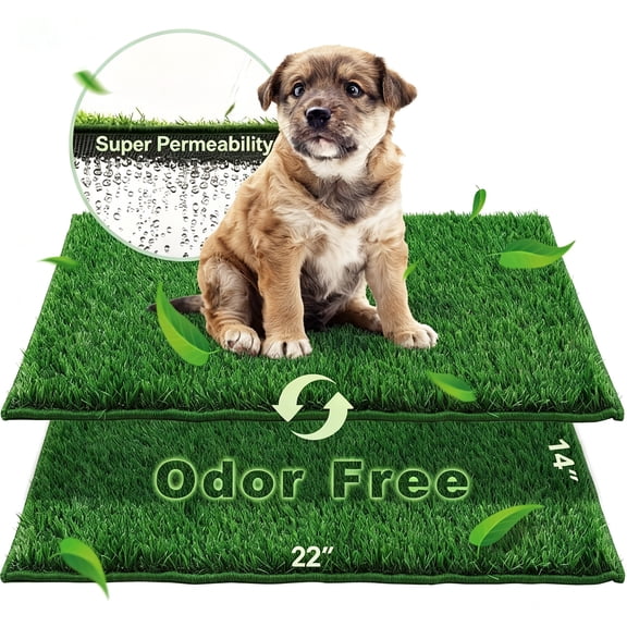 RLESO Artificial Grass,Dog Pee Grass Pads for Dogs Potty,2Pcs Odor Free Fake Grass for Dogs Small 22"X14" with Countless Drainage Holes,Dog Potty Grass Hemmed Edge Realistic