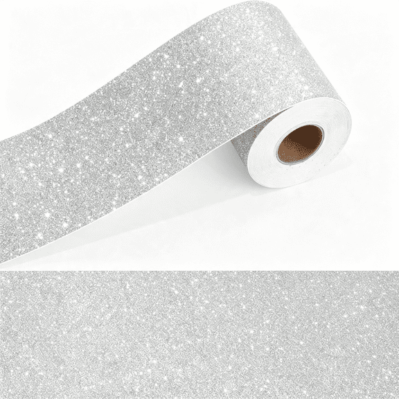 RLESO Bathroom Mirror Borders Peel and Stick Glitter Border Trim 4118"|Self Adhesive Mirror Trim Border Removable Sparkle Silver Glitter Wallpaper Borders for Kids Room Walls Diy Bulletin Board
