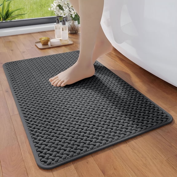 RLESO Bathroom Rugs Non Slip,Super Absorbent Quick Dry Bath Mats for Bathroom,Foam Weave Texture Thin Bath Rugs Washable with Rubber Backing Fit under Door Outside Shower,16"X 24"