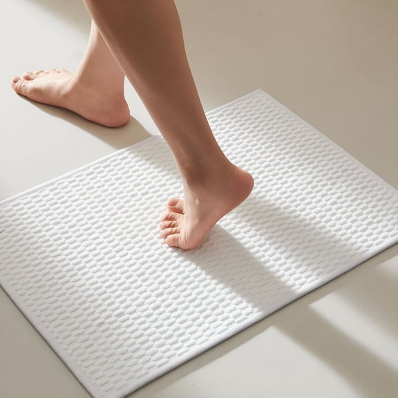 RLESO Bathroom Rugs Non Slip Washable,Super Absorbent Thin Bath Mat Small Quick Dry Low Pile Bathroom Rug,White 16"X24" / 1'4" X 2'