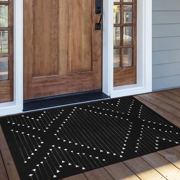 RLESO Black Outdoor Entryway Rug,Washable Boho Porch Rug Cotton Front Door Mat,Moroccan Woven Area Rugs Throw Carpet for Layered Front Door (2.3 X 3.6)