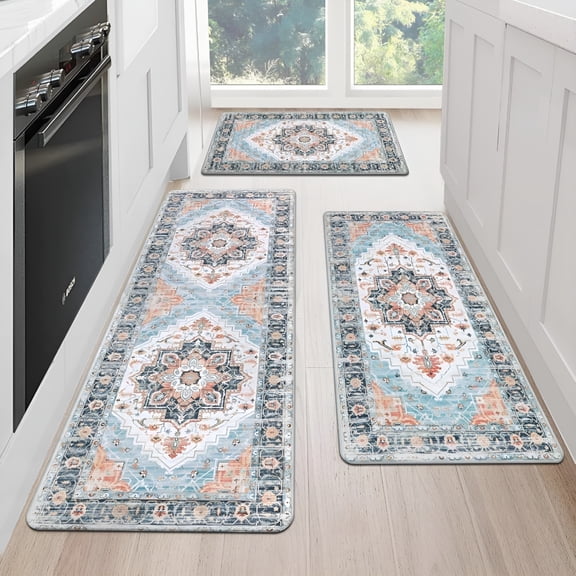 RLESO Boho Kitchen Rug and Mat Set 3 Piece,Non Skid Kitchen Mats for Floor,Runner Rugs for Hallway Kitchen Holiday Decor,Floor Mat for Living Room,Bedroom,20"X31.5" + 20"X47.3" + 20"X59"