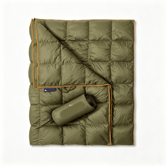 RLESO Down Camping Blanket - Puffy, Packable, Lightweight and Warm | Ideal for Outdoors, Travel, Stadium, Festivals, Beach, Hammock | 650 Fill Power Water-Resistant Backpacking Quilt