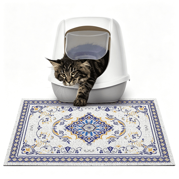 RLESO Cat Litter Mat with Non-Slip Bottom Litter Box Mat 24"x15" Litter Trapping Mat Easy to Clean Washable Cat Food Mat for Kitty