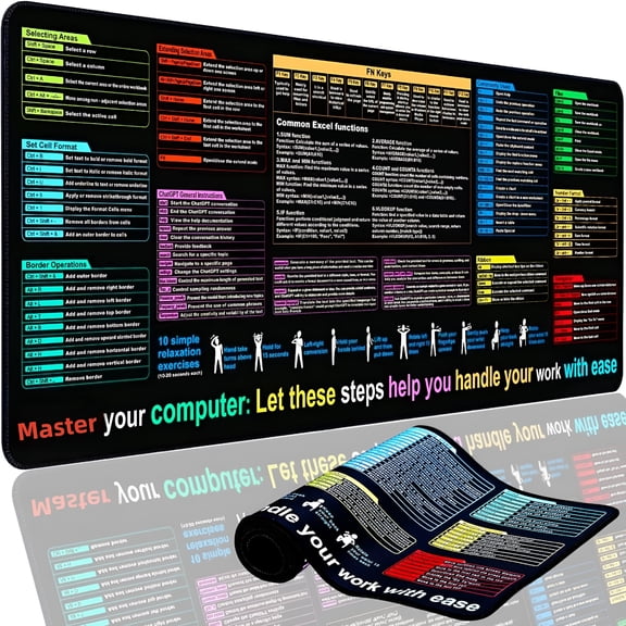 RLESO Cheat Sheet Desk Pad Mat (11.8x31.5in) - XL Formulas Shortcuts Mouse Pad Cheat Sheet Function Modules & Waterproof | 3mm Non-Slip Keyboard Cover | Office/Gaming Large XL Mouse Pad