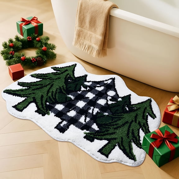 RLESO Christmas Bathroom Rugs,Christmas Tree Soft Absorbent Bath Rug Non Slip Washable Bathroom Mat for Winter Holiday Xmas Home Decor Indoor Bath Mat,20X32 Inch