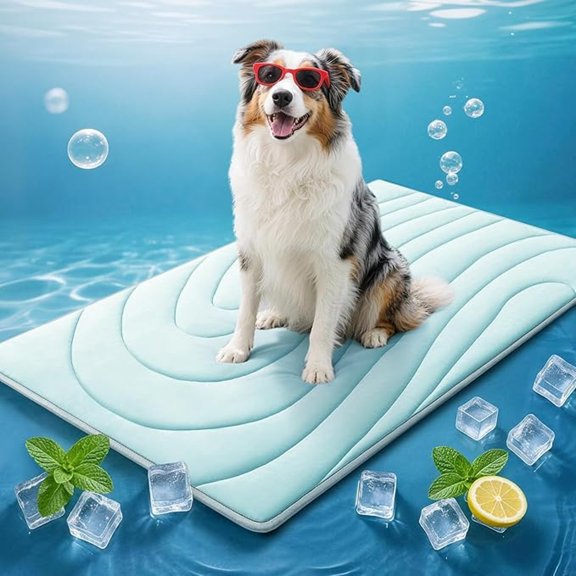 RLESO Cooling Mat for Dogs, 48"x28" Self-Cooling Pet Bed - Advanced Arc-Chill Technology for Instant Cool, Non-Slip Washable Floor Mat for Large Dogs, Indoor Outdoor Use - Blue