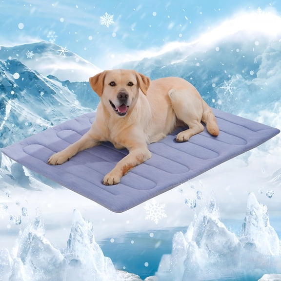 RLESO Dog Cooling Mat, No Need to Freeze or Refrigerate, Keep Your Pet Cool, Machine Washable (Blue, 36" x 24" - Large-Crate)