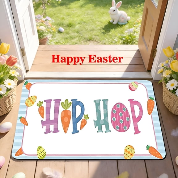 RLESO Easter Door Mat 16X24" Colorful Easter Bunny Eggs Welcome Doormat Non Slip Spring Holiday Decor Floor Rug for Indoor Outdoor Home Bathroom Decor Spring Outdoor Mat