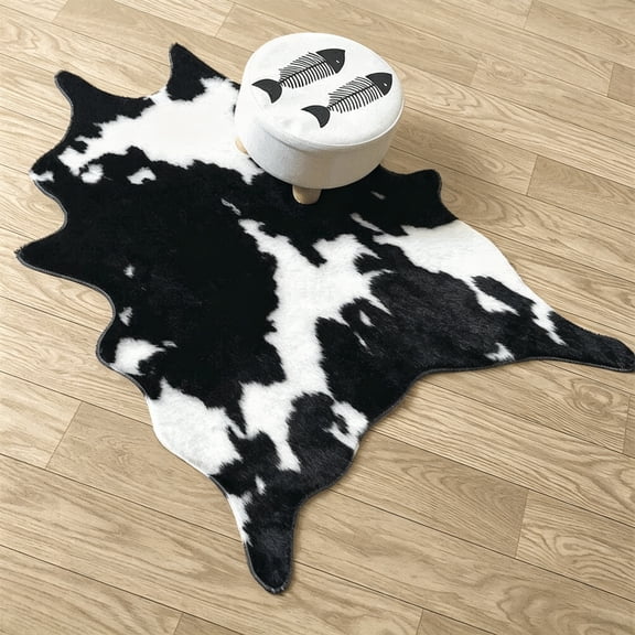 RLESO Faux Cowhide Area Rug for Living Room Soft Cow Print Rug Black White Animal Cow Hide Home Decor Mat for Bedroom Office 30.7In X 41.3In