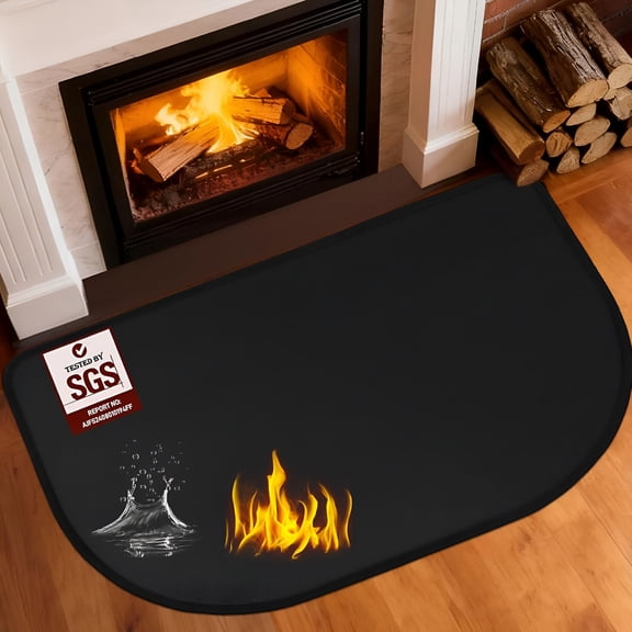 RLESO Fireplace Mat,39.4X23.6In Fireplace Rugs Fireproof,Thin Hearth Pads for Wood Stove Indoor Outdoor,Fireproof Mat Protects Floors Carpets From Sparks Embers,Black