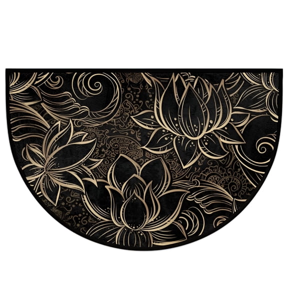 RLESO Floral Lotus Flower Half Round Doormat 18x30 Inch - Non-Slip Semi Circle Area Rug for Entrance Bathroom Kitchen - Durable Washable Half Moon Floor Mat for Indoor Outdoor Home Decor