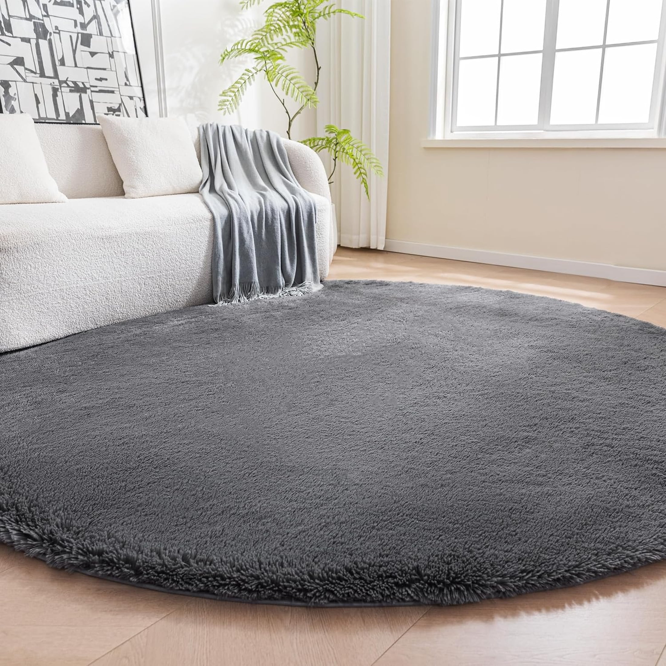 RLESO Fluffy Washable Round Area Rug ,Circle Shaggy Carpet for Living ...